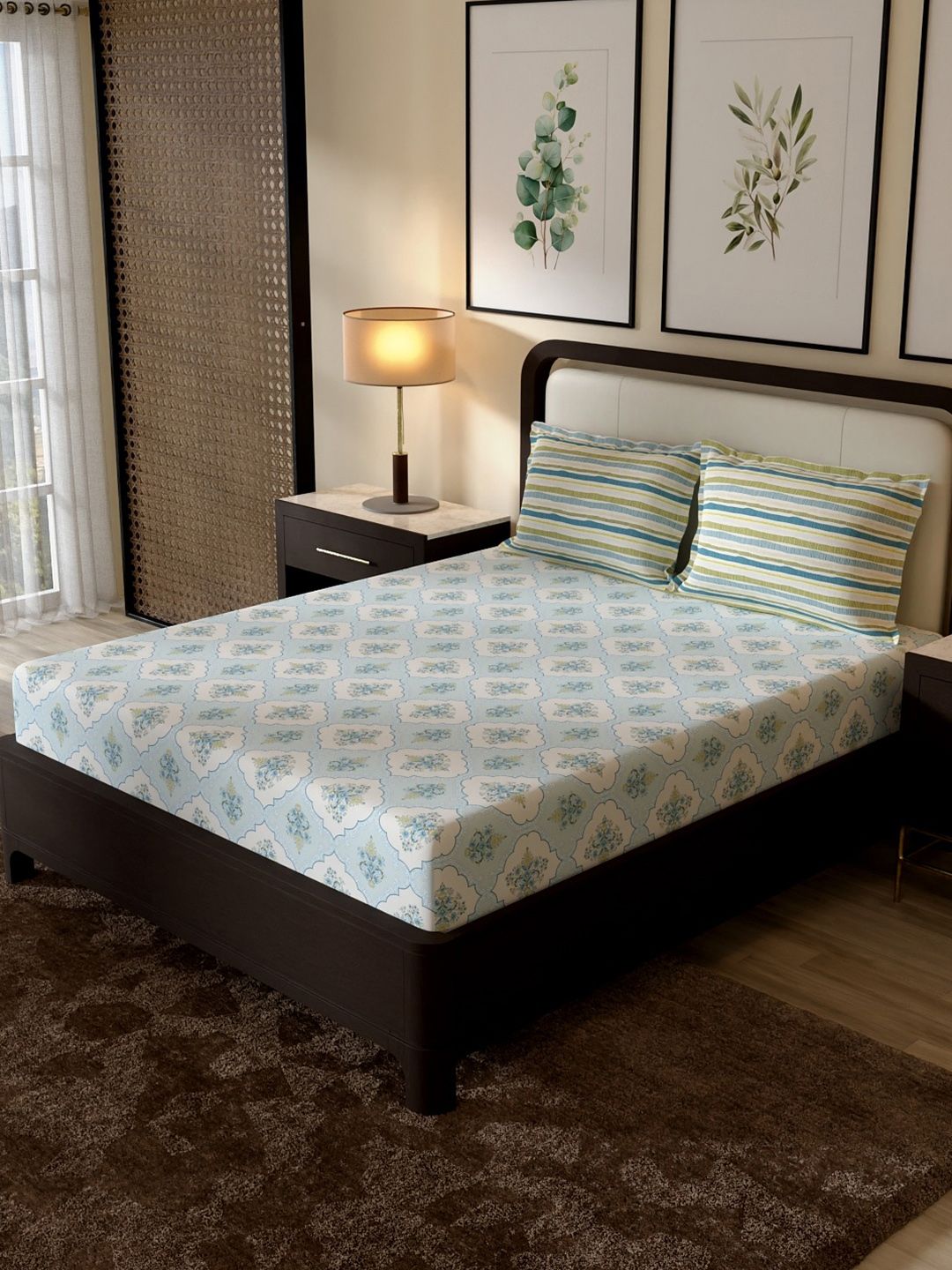 Portico New York Signature Portico New York Signature Blue Floral 144 TC King Bedsheet with 2 Pillow Covers