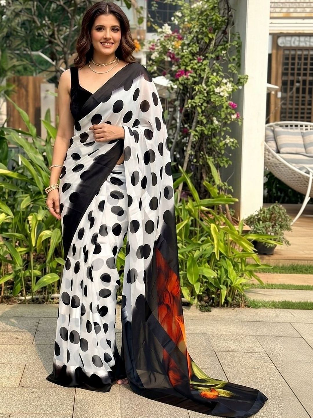 Sangria Polka Dot Saree