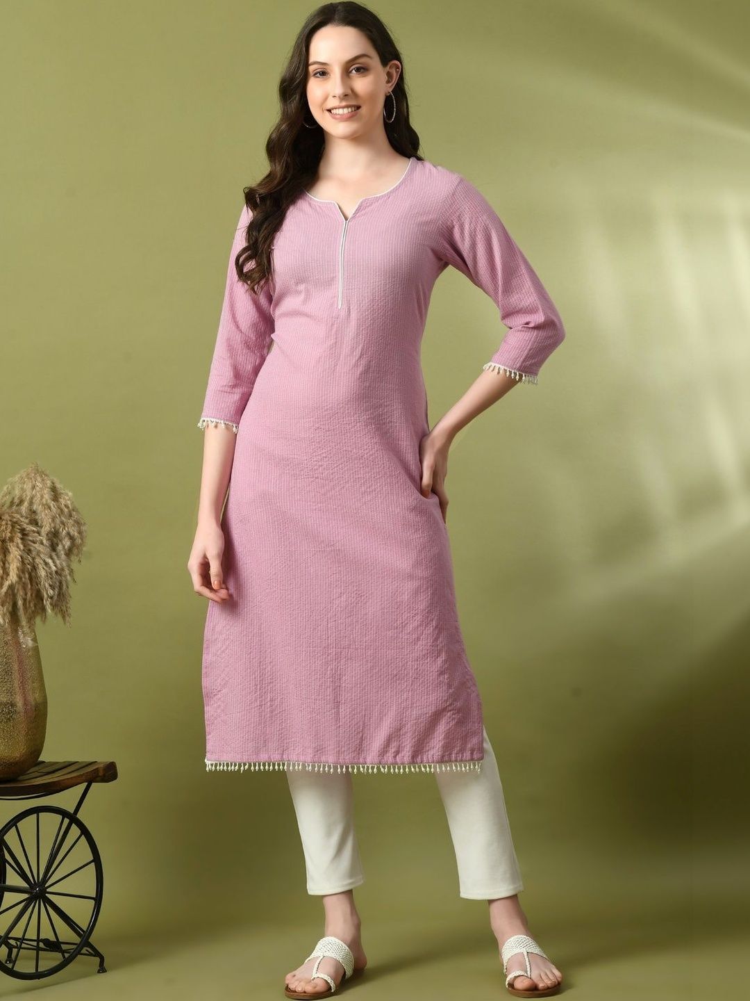 Sangria Women Striped Pastels Kurta