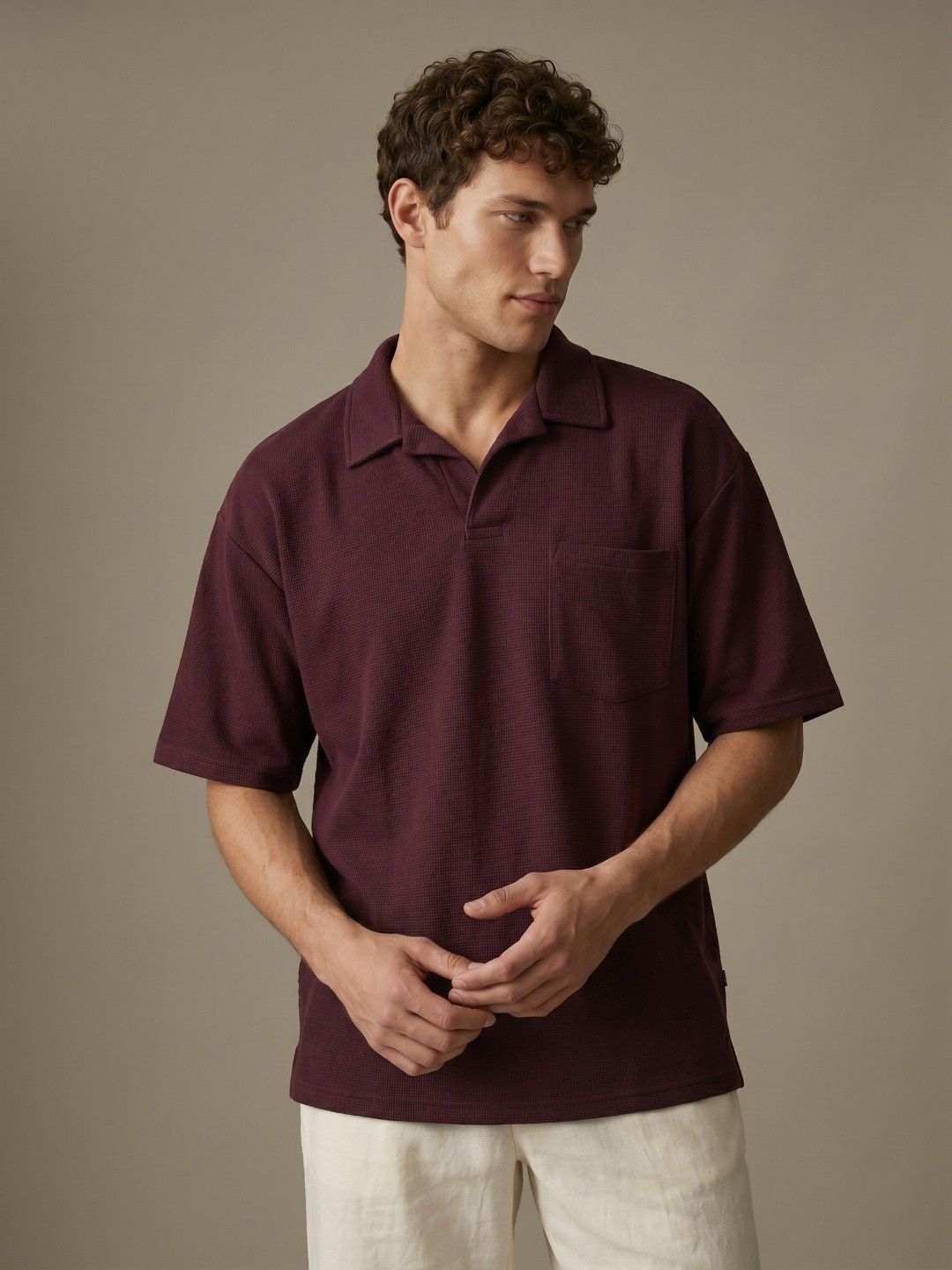 glitchez Men Polo Collar Oversized Fit T-shirt