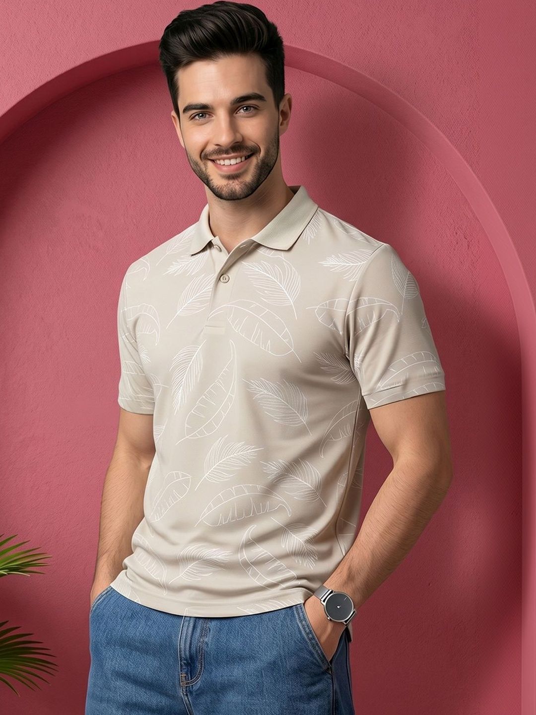 Kook N Keech Men Printed Polo Collar Tropical T-shirt