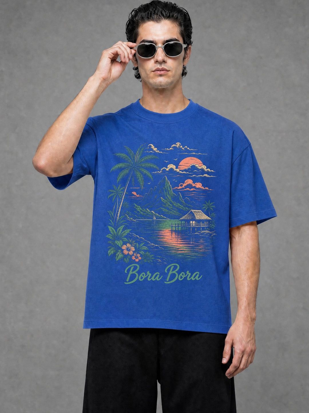 FARDA Unisex Printed Drop-Shoulder Sleeves T-shirt