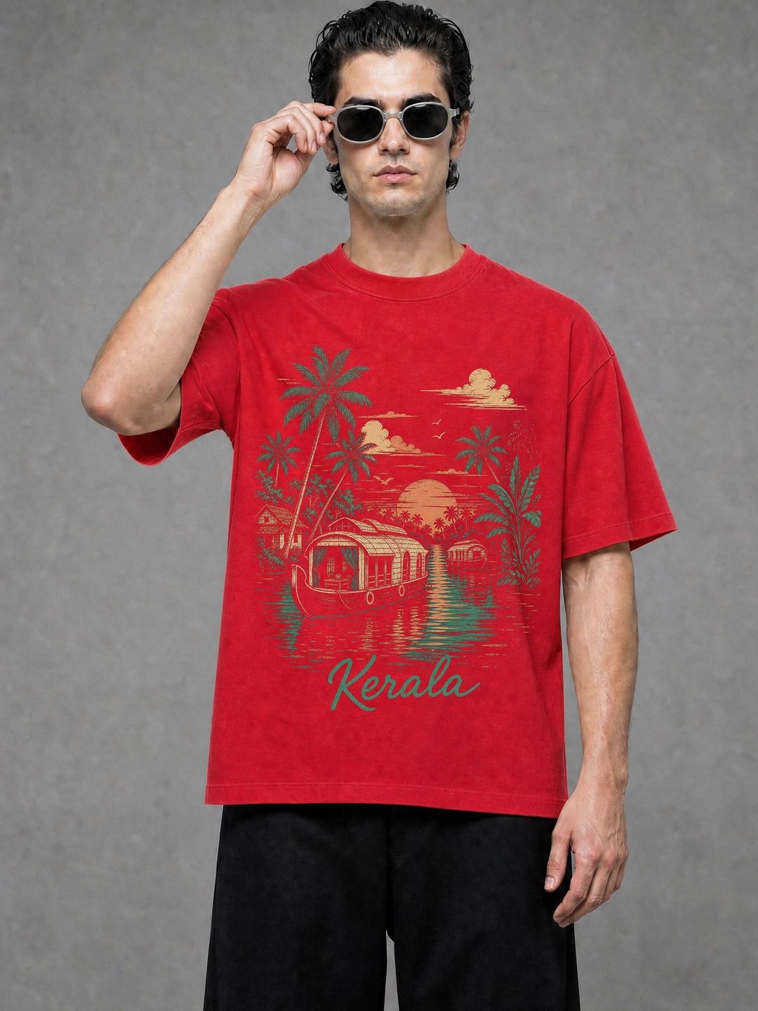 FARDA Unisex Printed Drop-Shoulder Sleeves T-shirt