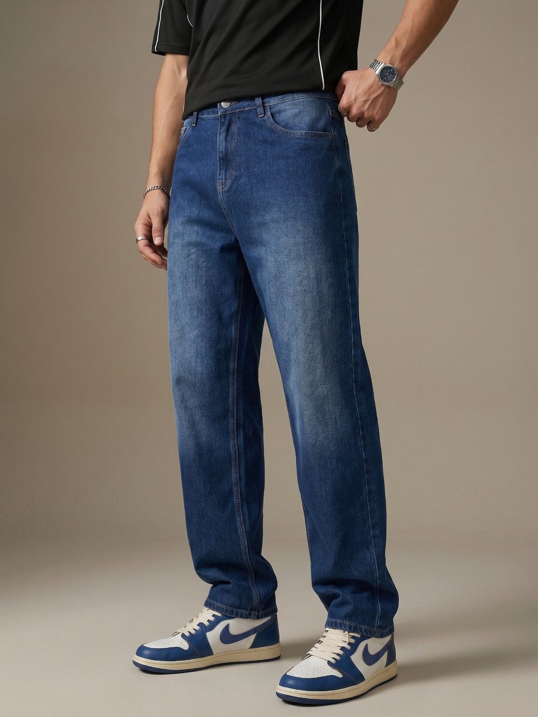 glitchez Men Baggy Light Fade Stretchable Jeans