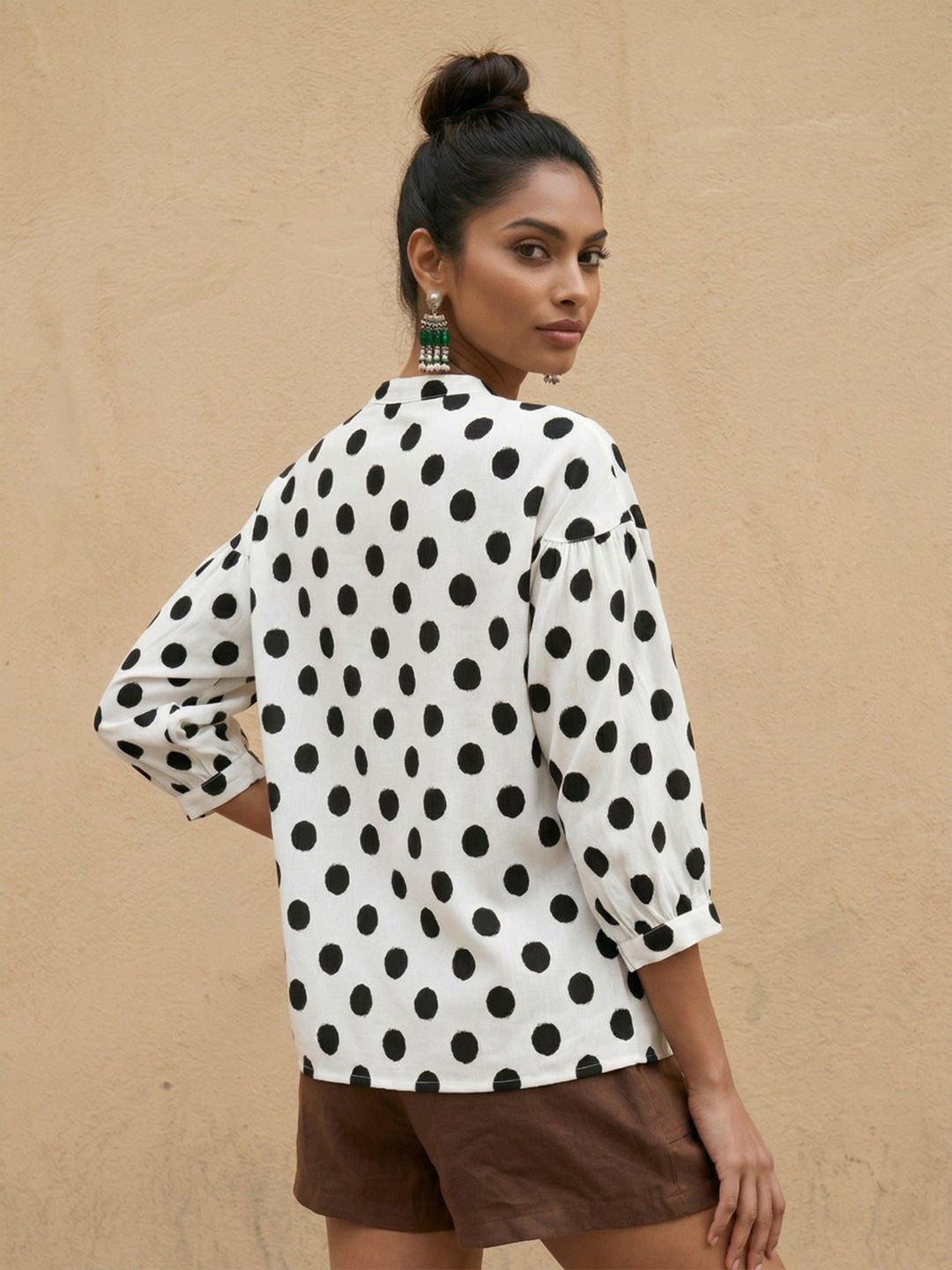 Buy fusion by glitchez Polka Dots Printed Band Collar Gathered