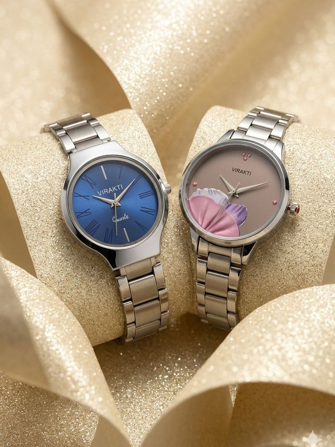 VIRAKTI Women Brass Printed Dial & Stainless Steel Bracelet Style Straps Analogue Watch