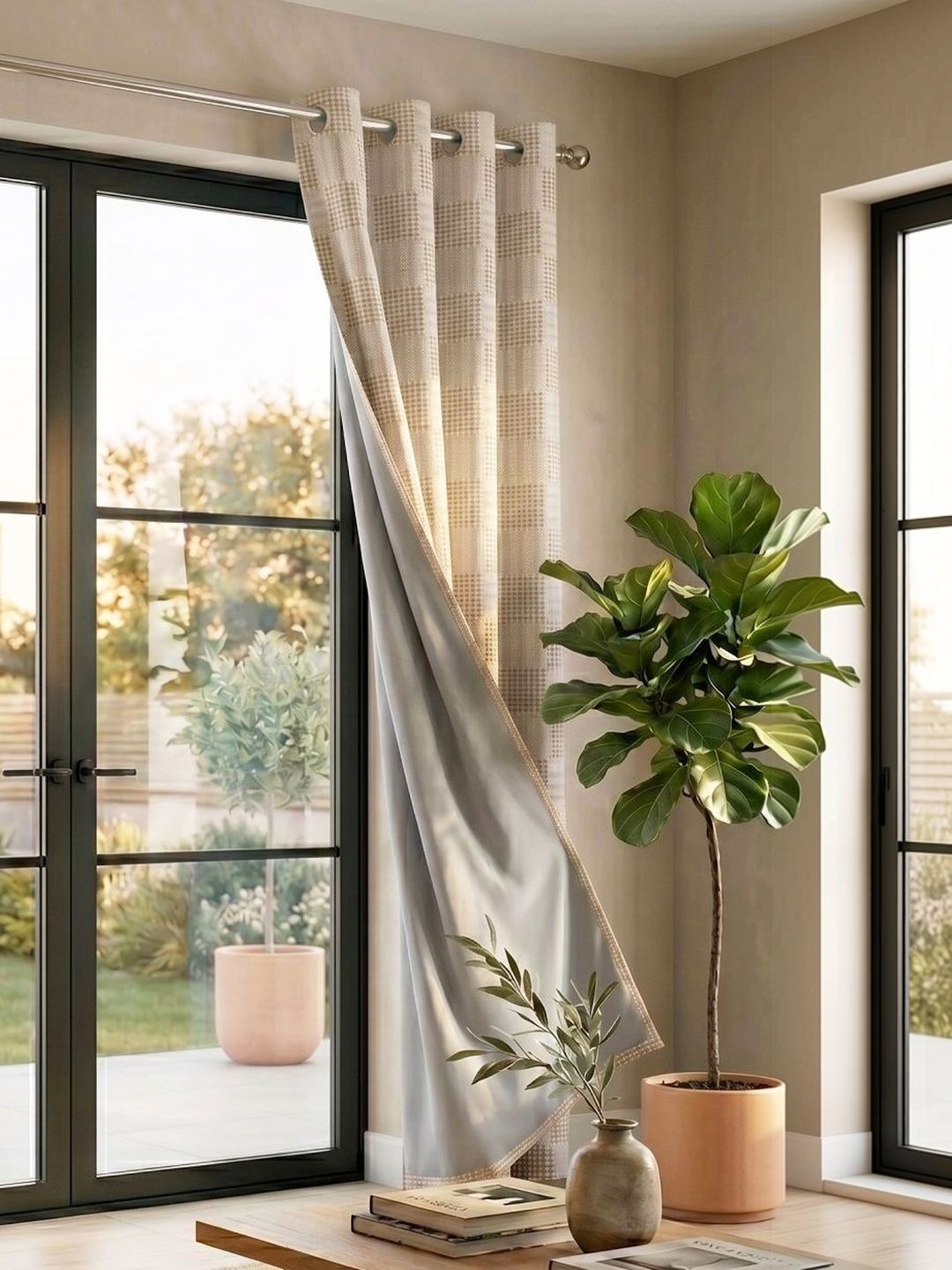 Saral Home Saral Home Beige Black Out Curtains and Sheers