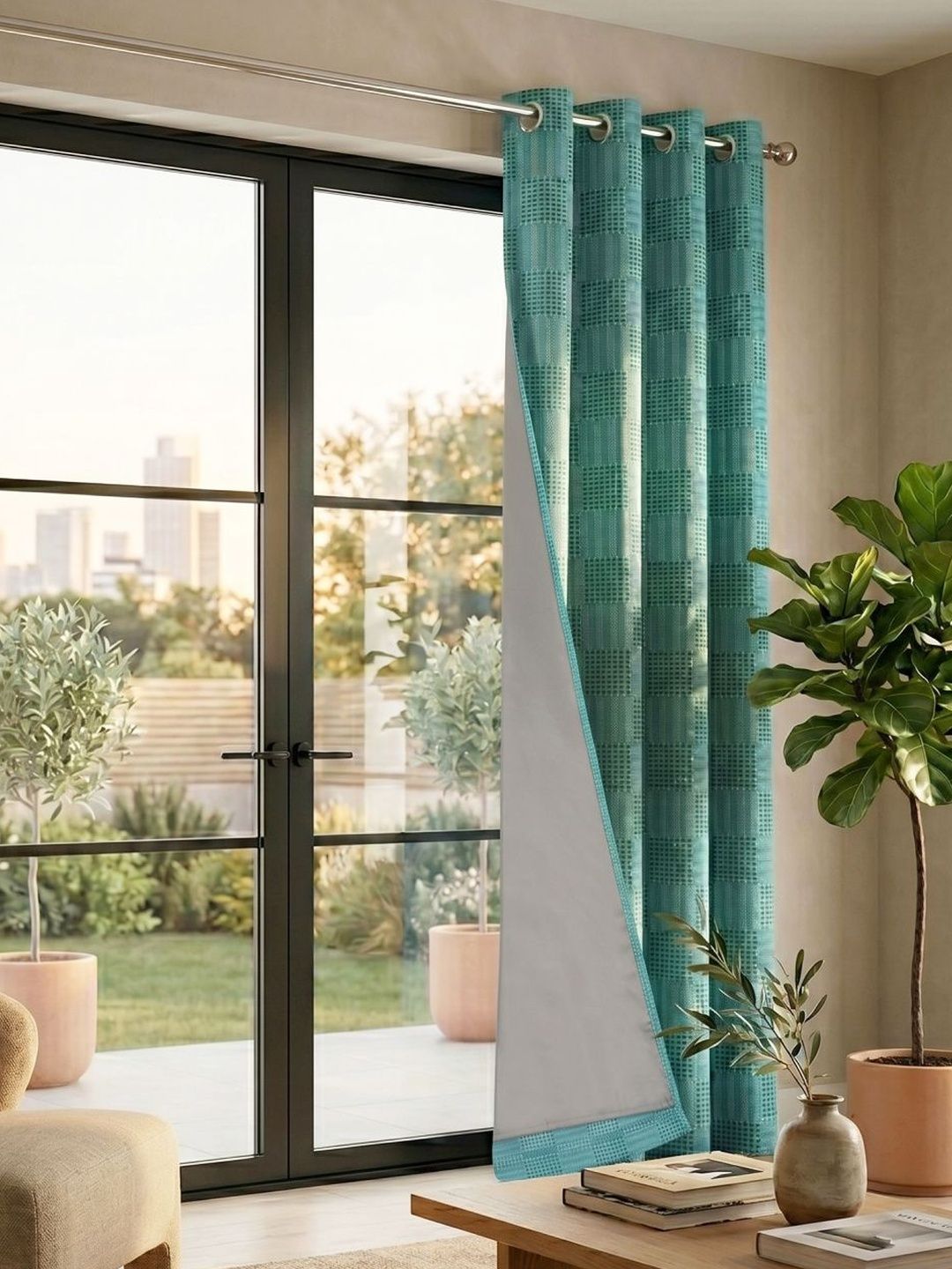 Saral Home Green Black Out Curtains and Sheers