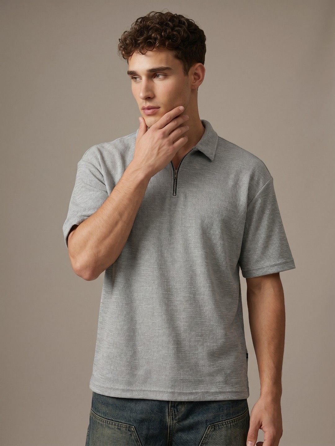 glitchez Self-Design Polo Collar Relaxed-Fit T-shirt