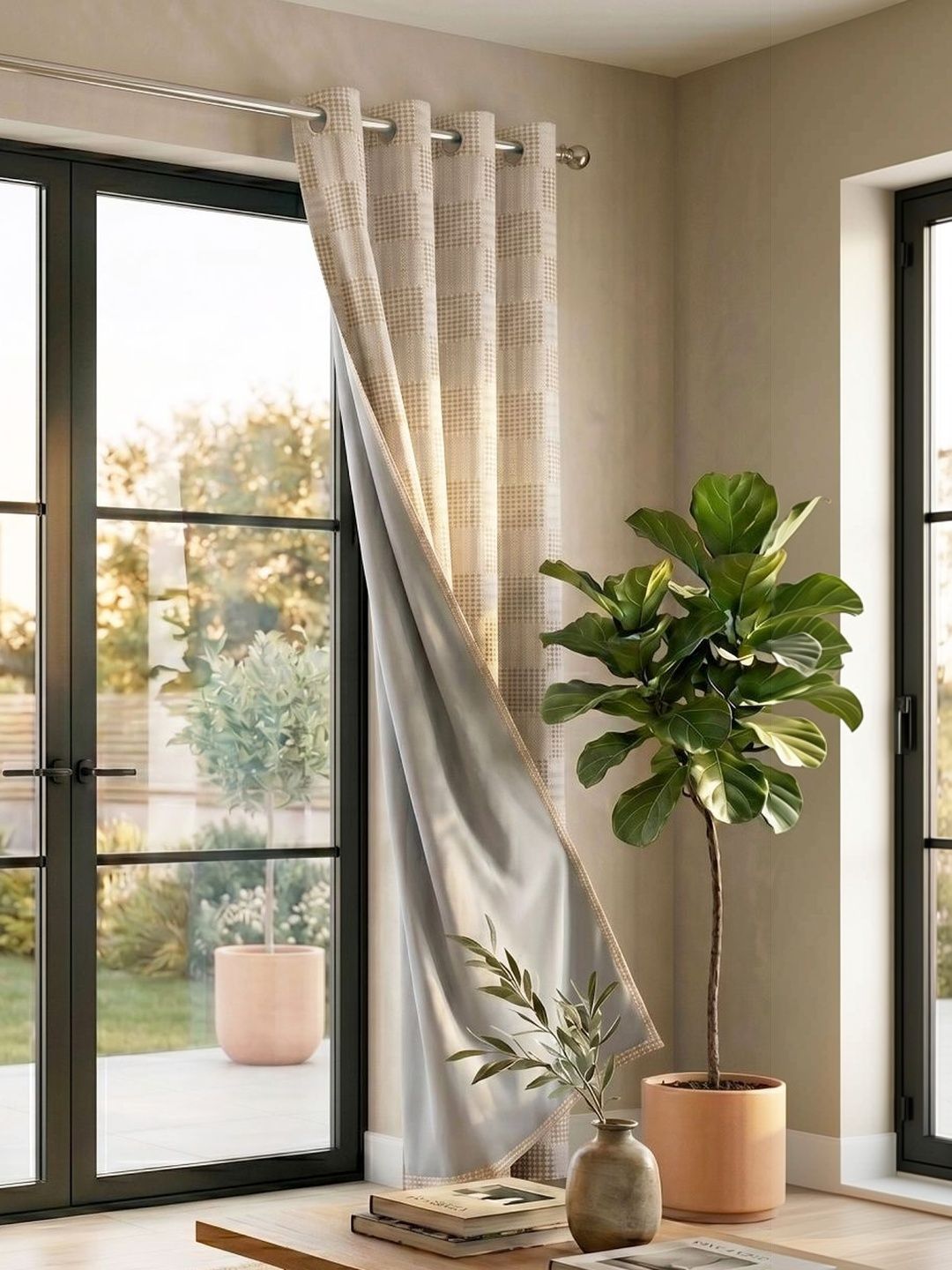Saral Home Beige Black Out Curtains and Sheers
