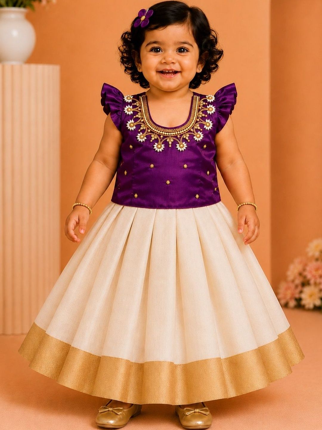 Babypattu Girls Embellished Beads and Stones Ready to Wear Lehenga &
