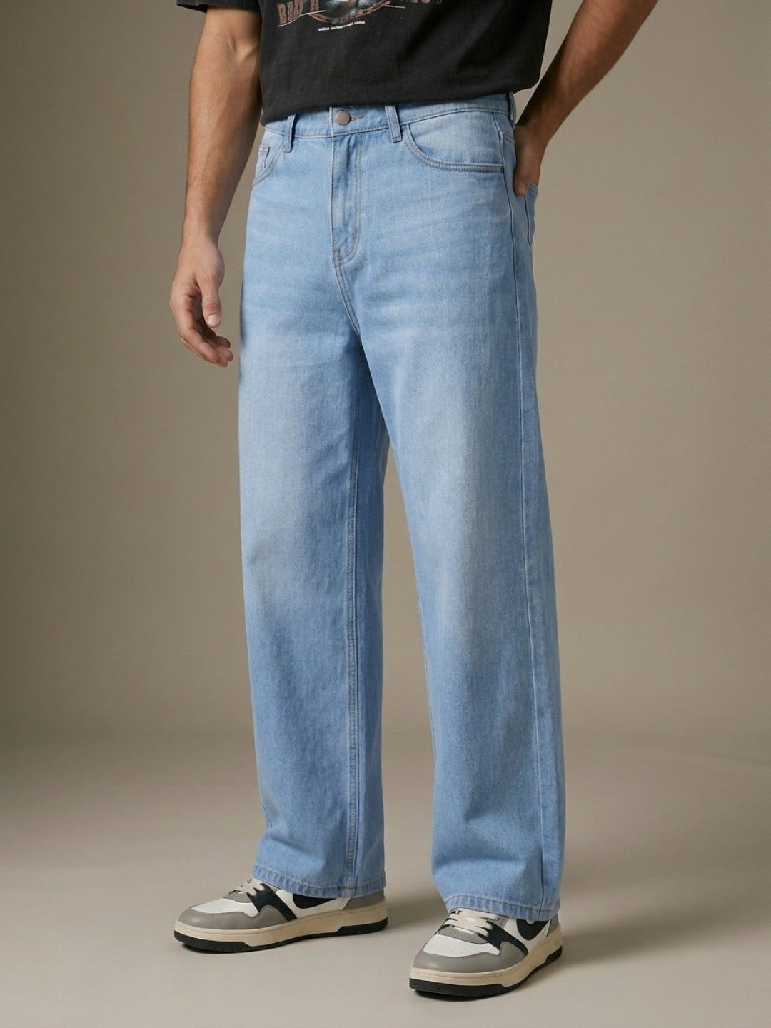 glitchez Men Pure Cotton Wide Leg Jeans