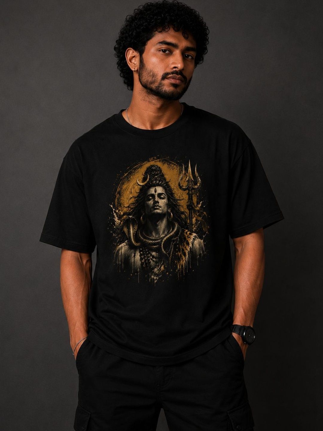 STITCH VAULTS Men Mahadev "Be The Storm" Printed Oversized Cotton T-shirt