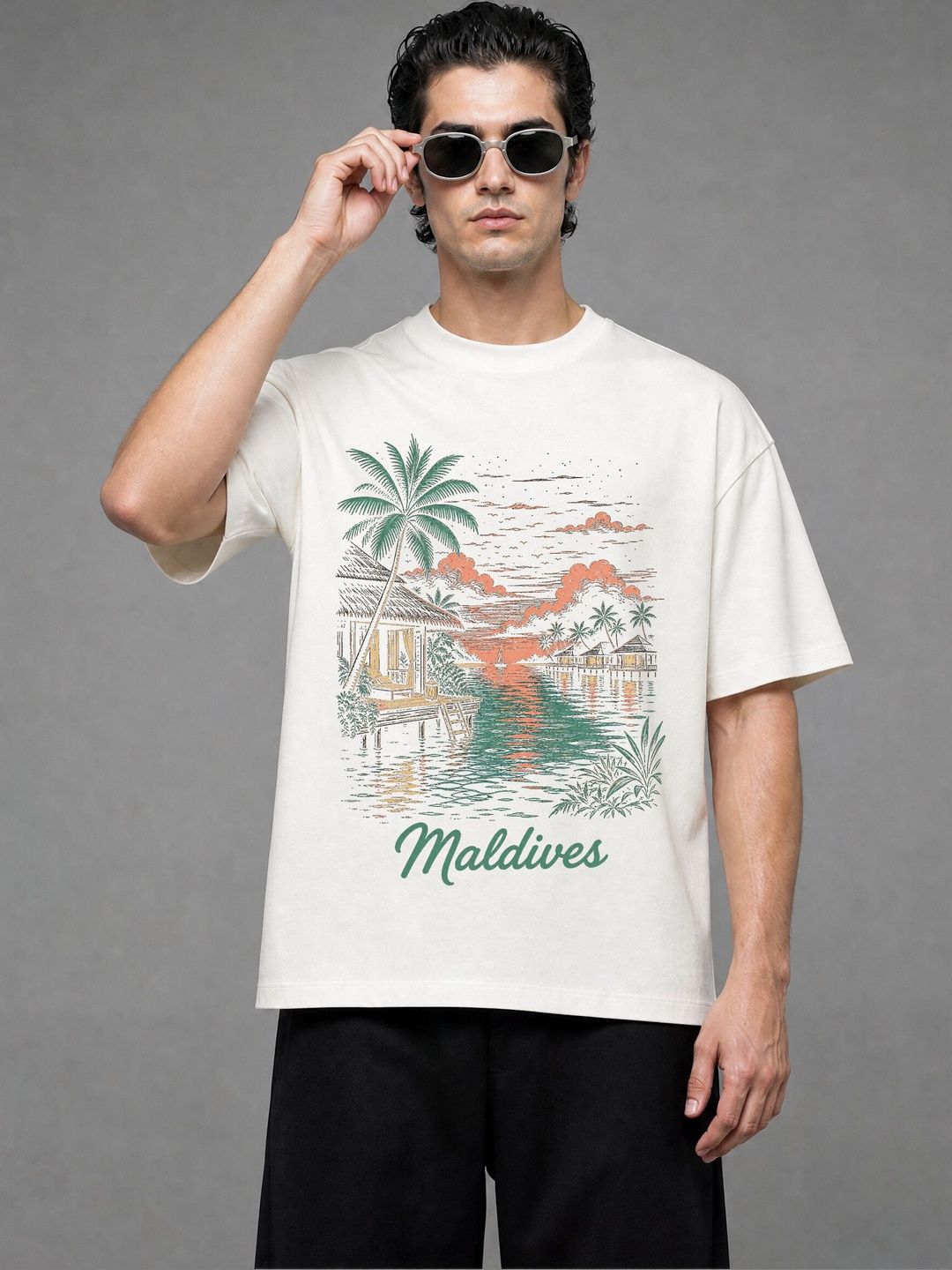 FARDA Unisex Printed Drop-Shoulder Sleeves T-shirt