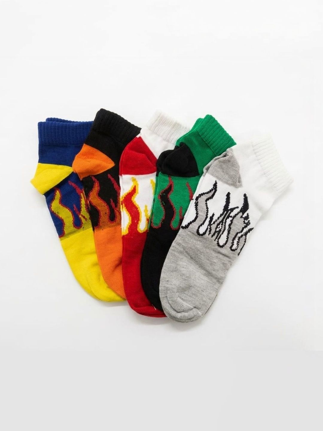 BEAR&BEYOND Men Pack of 5 Cotton Patterned Ankle Length Socks