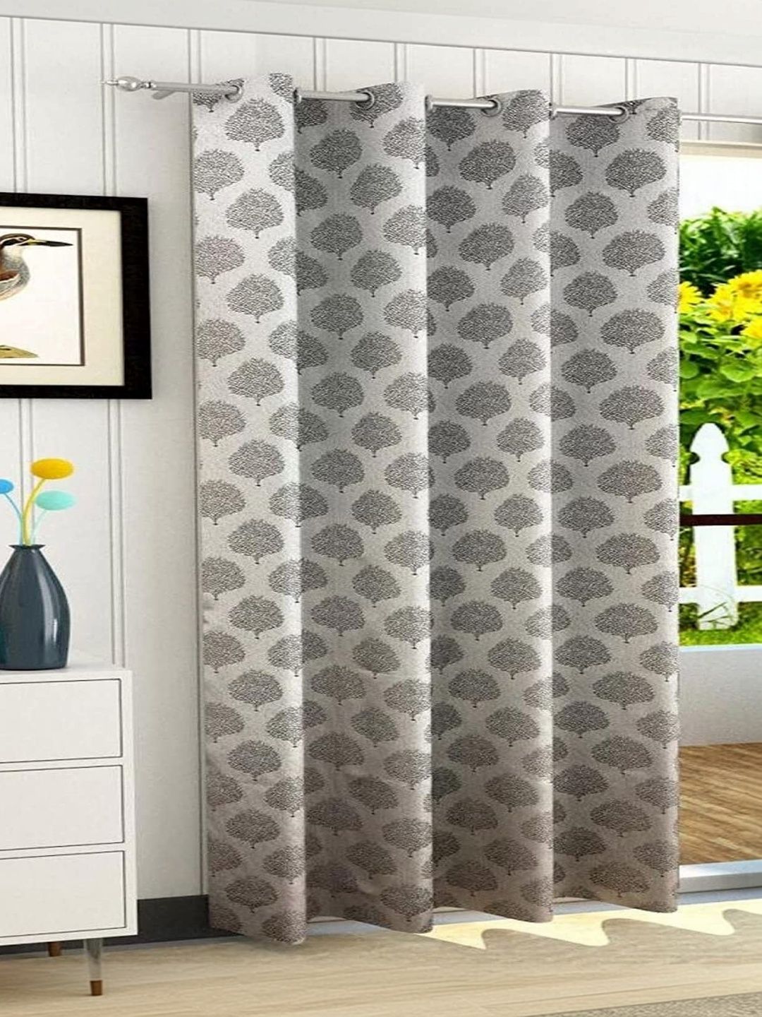 Vervique Brown Set of 2 Floral Window Curtains and Sheers