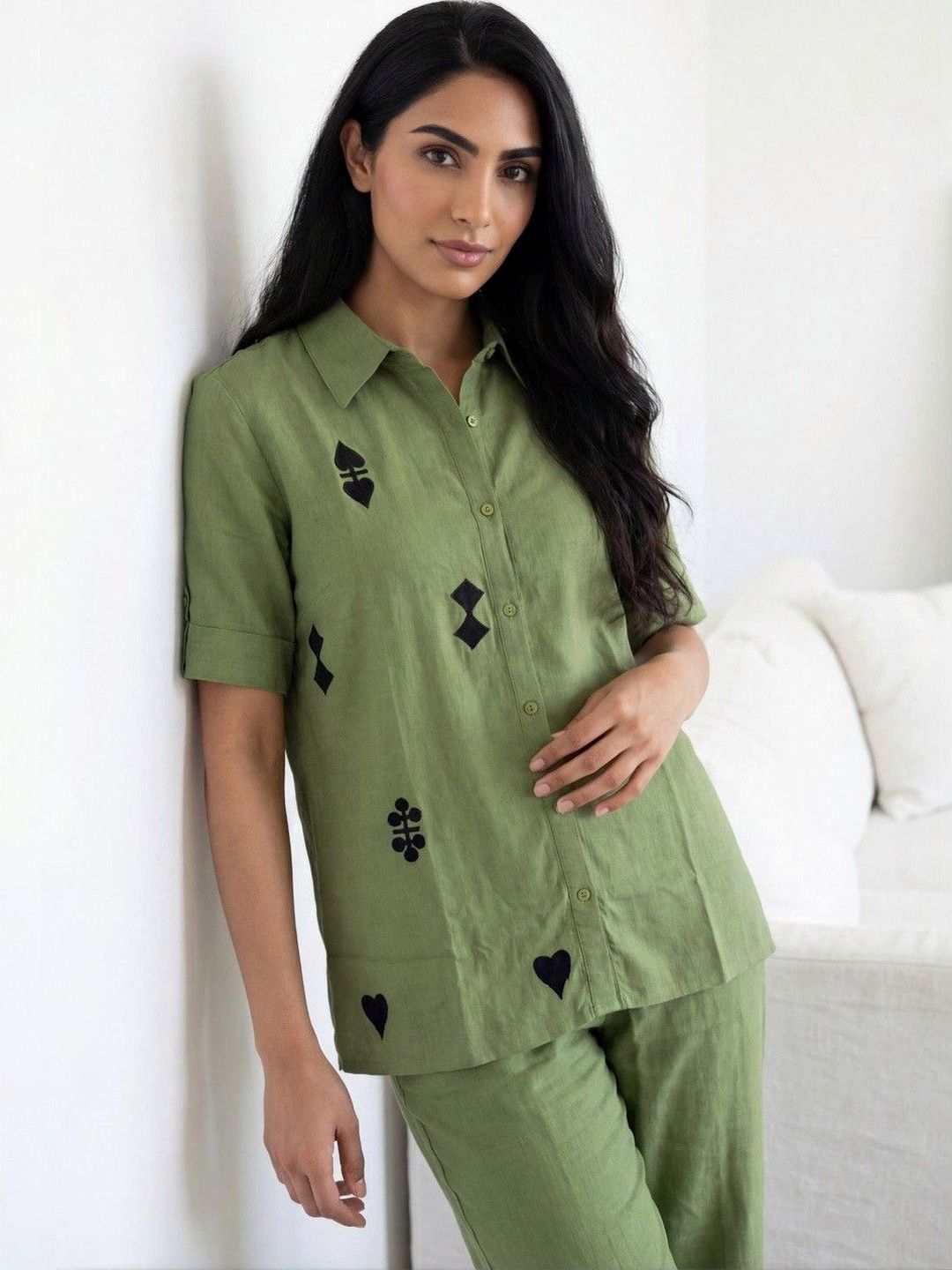 Co-ords Set for Women SANSKRUTIHOMES Self Design Pure Cotton Shirt With Shorts Co-Ords