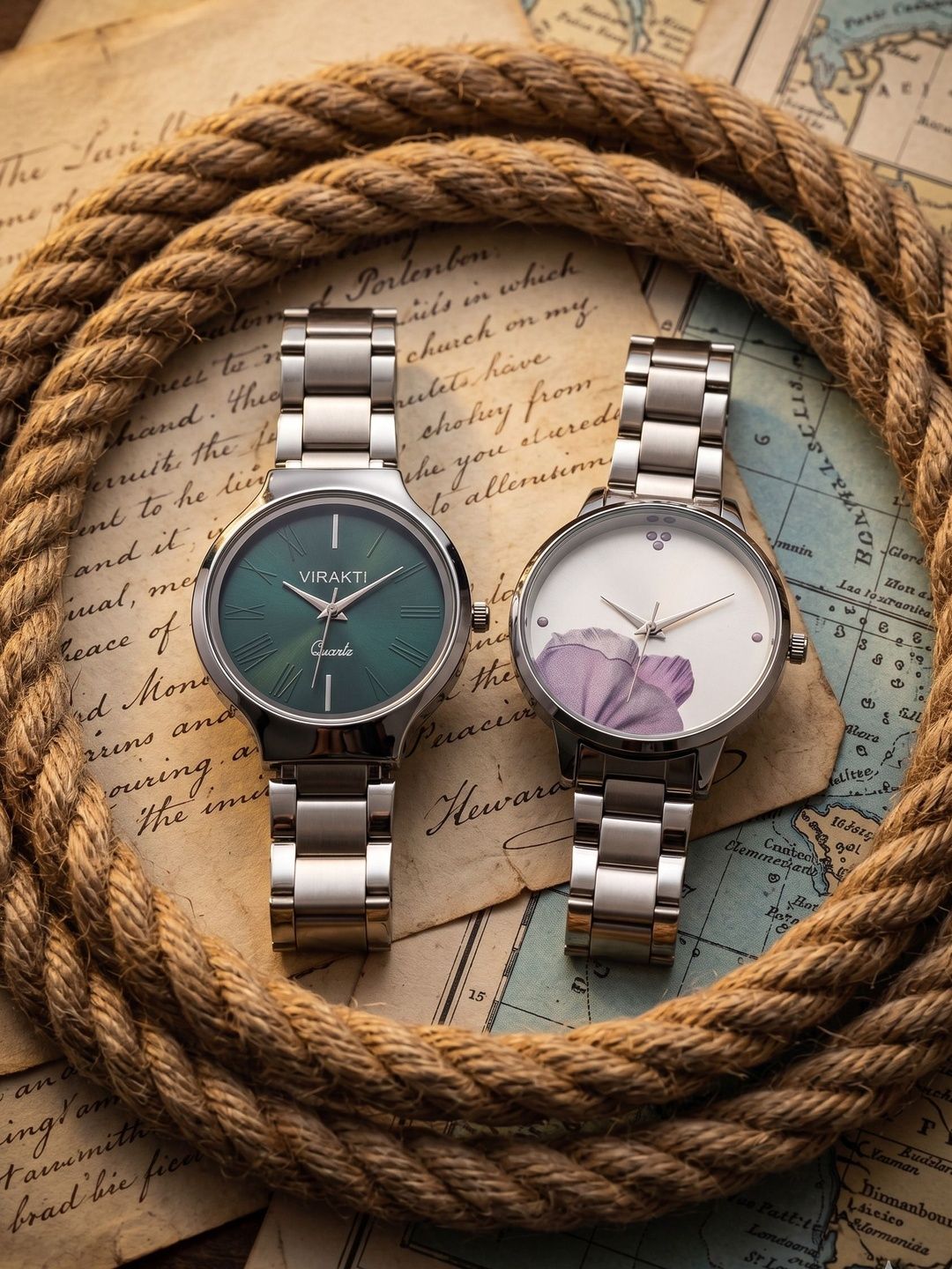 VIRAKTI Women Printed Dial & Stainless Steel Bracelet Style Straps Analogue Watch