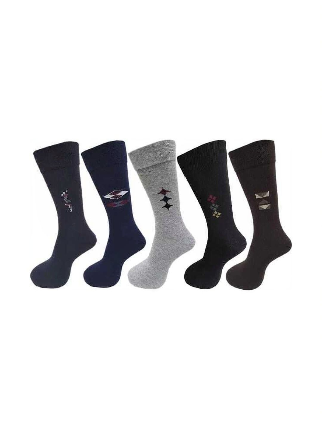 GARUN Men Pack of 5 Cotton Patterned Calf Length Socks