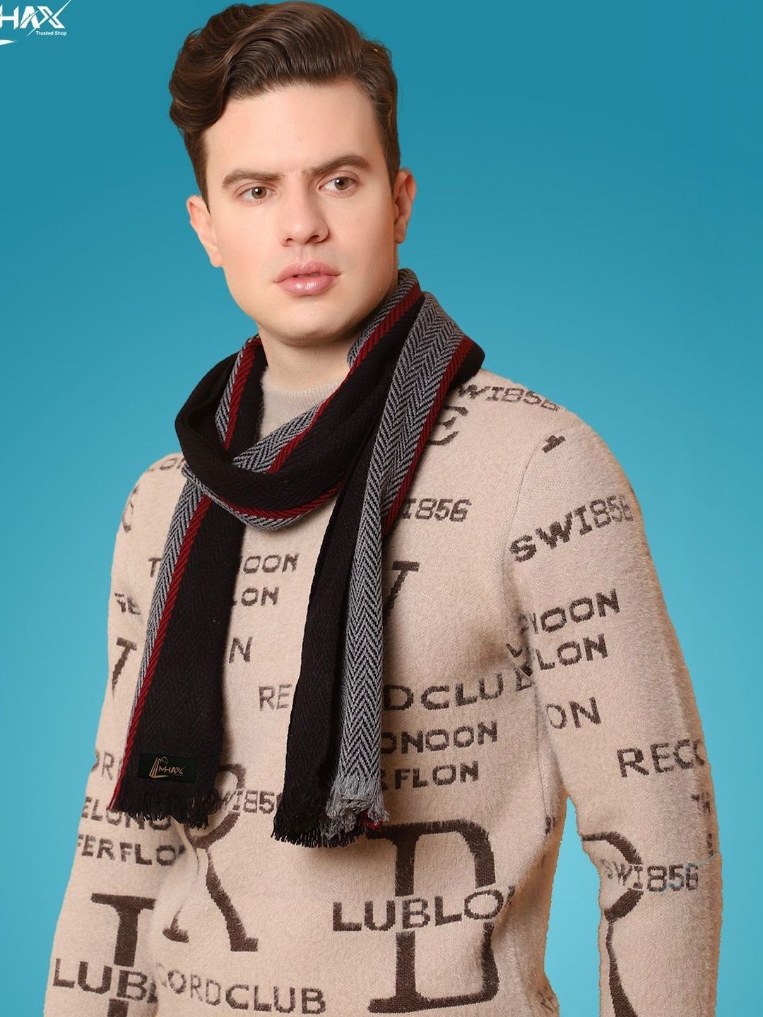 MHAX Men Patterned Merino Wool Mufflers