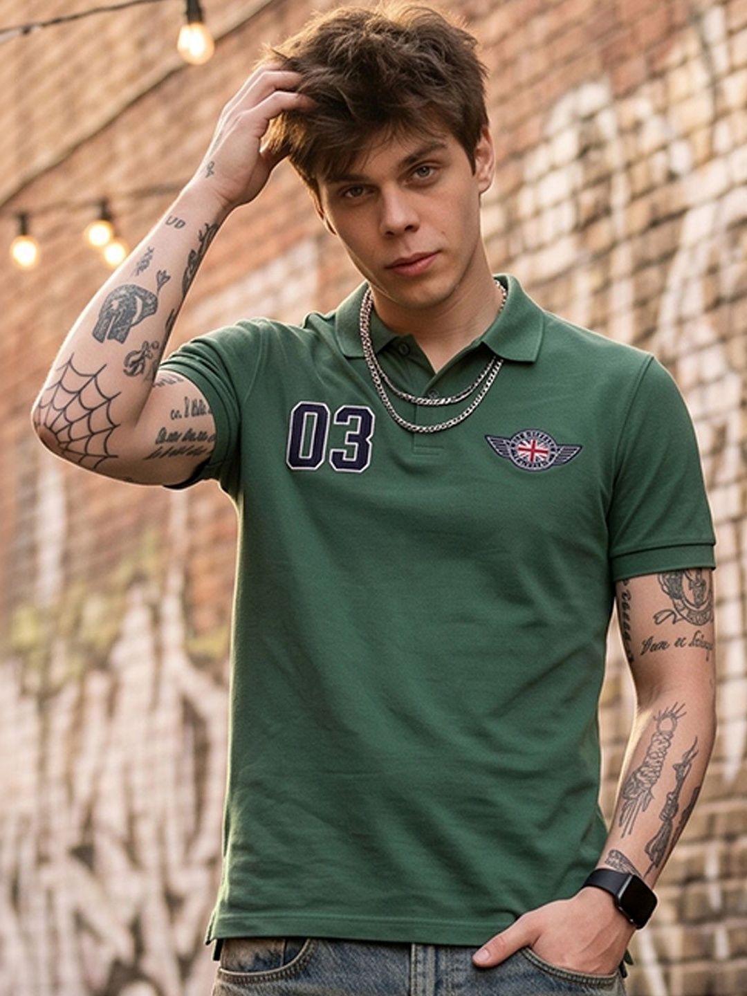 HERE&NOW Men Printed Polo Collar T-shirt