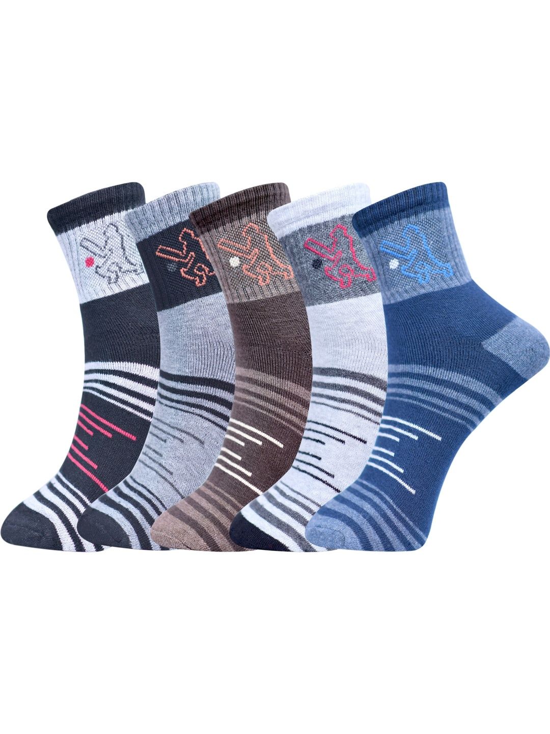 GARUN Men Pack of 5 Cotton Patterned Ankle Length Socks