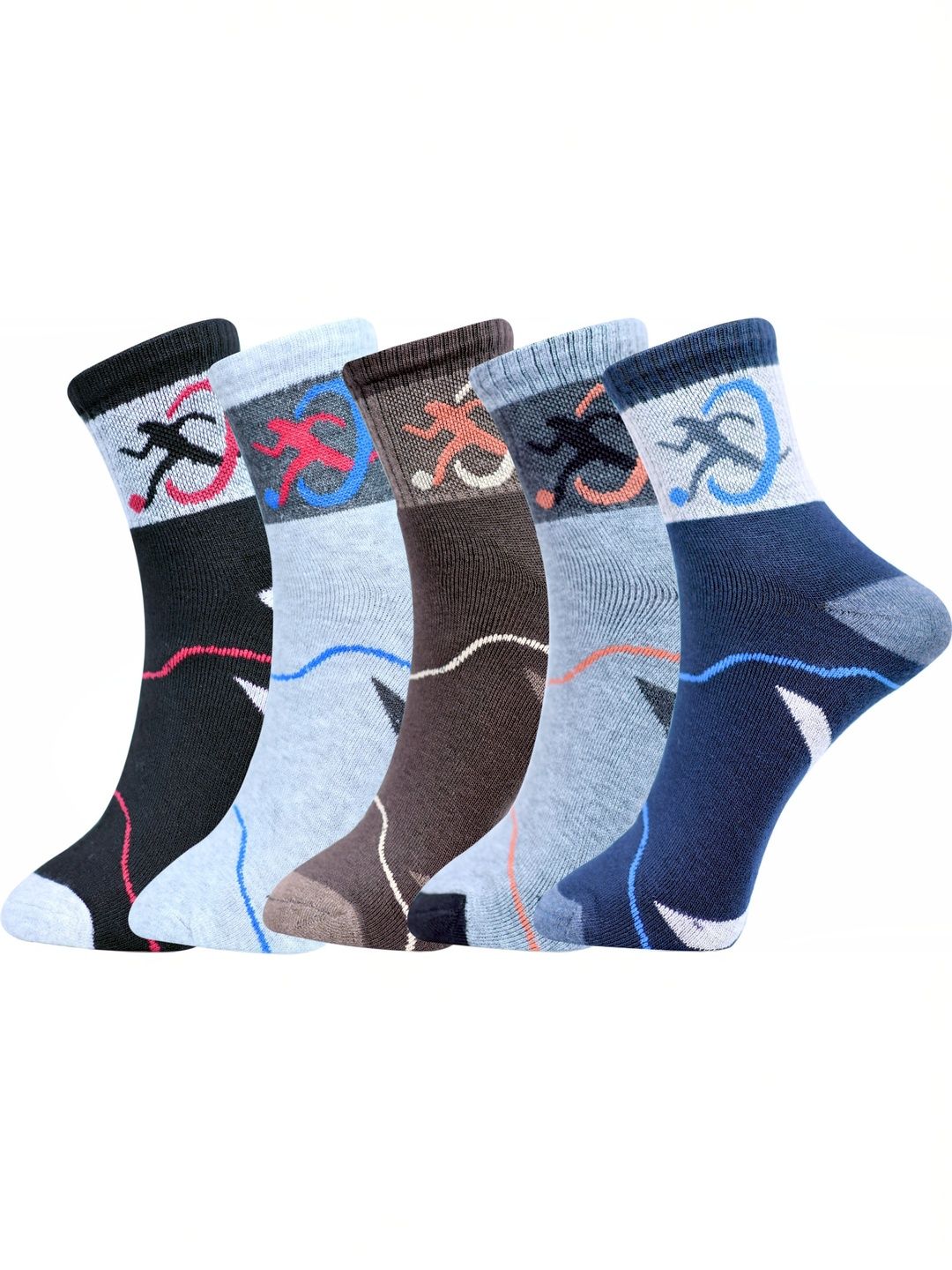 GARUN Men Pack of 5 Cotton Patterned Ankle Length Socks