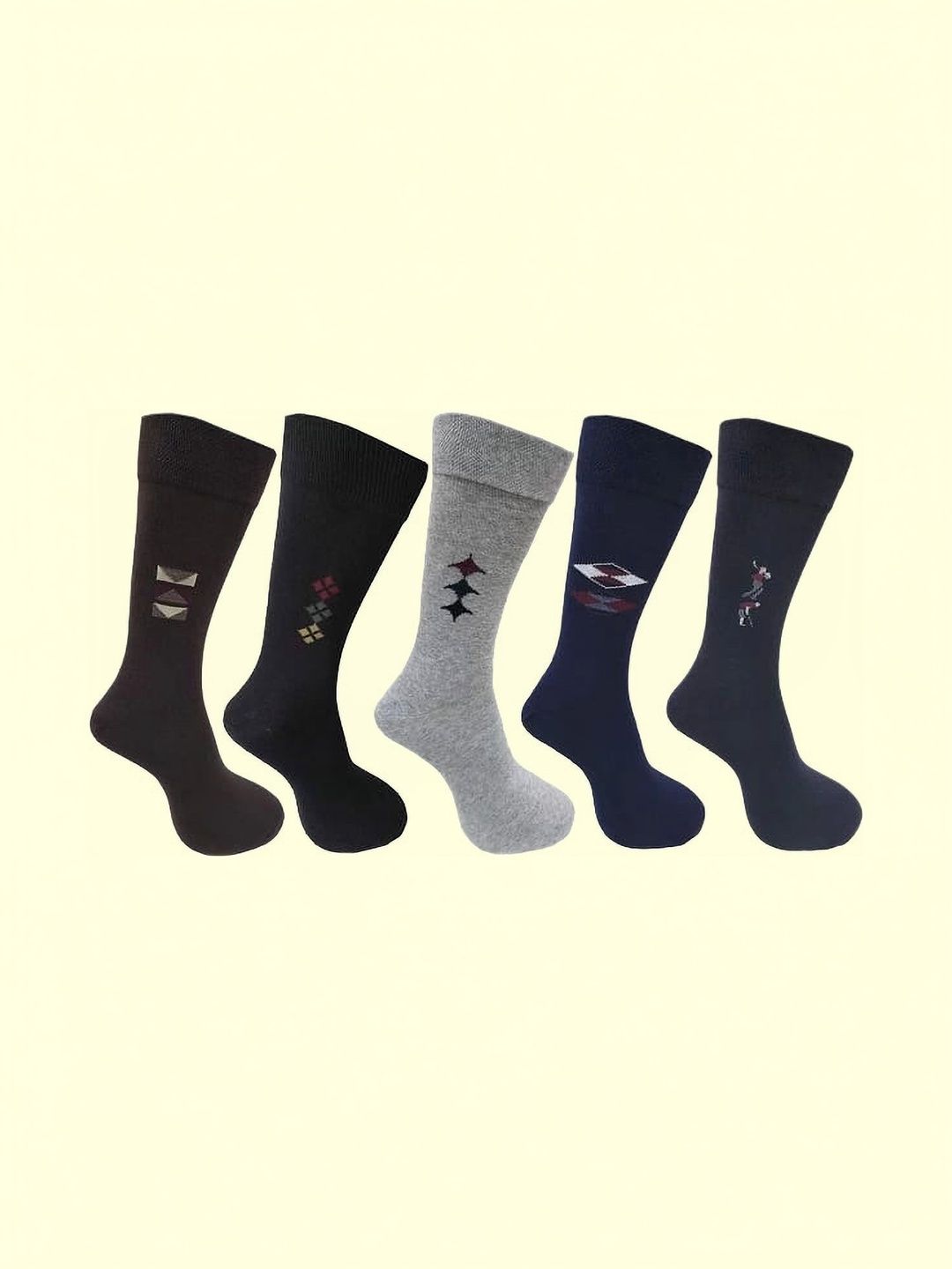 VIPUN Men Pack of 5 Cotton Patterned Calf Length Socks