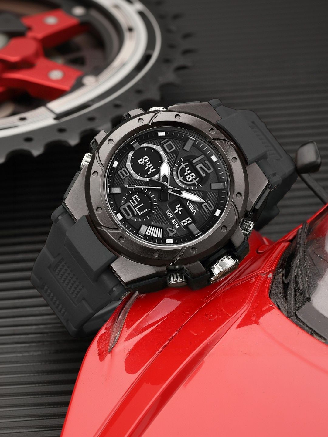 V2A Men Dial & Straps Analogue and Digital Chronograph Watch V2A-5110-BK-BK