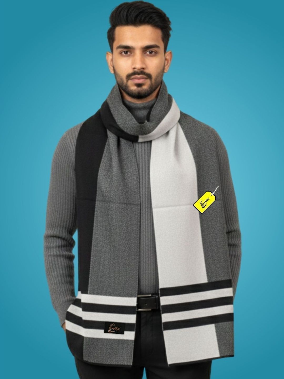 MHAX Men Striped Merino Wool Mufflers