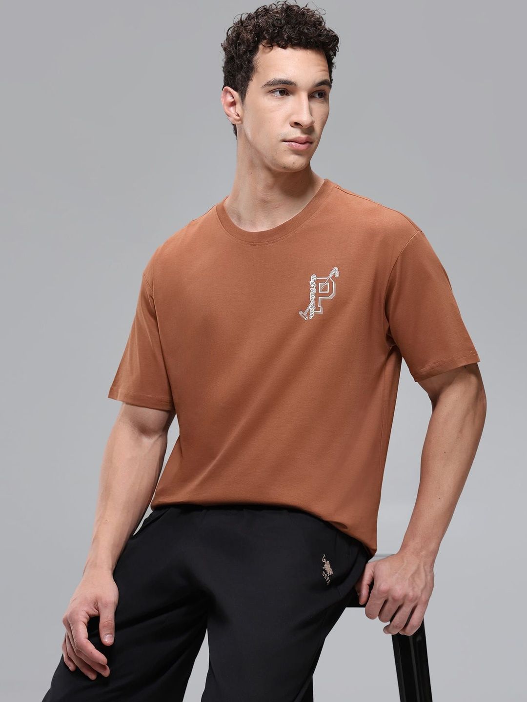 U.S. Polo Assn. U.S. Polo Assn. Printed Cotton Round Neck Regular Lounge Tshirts