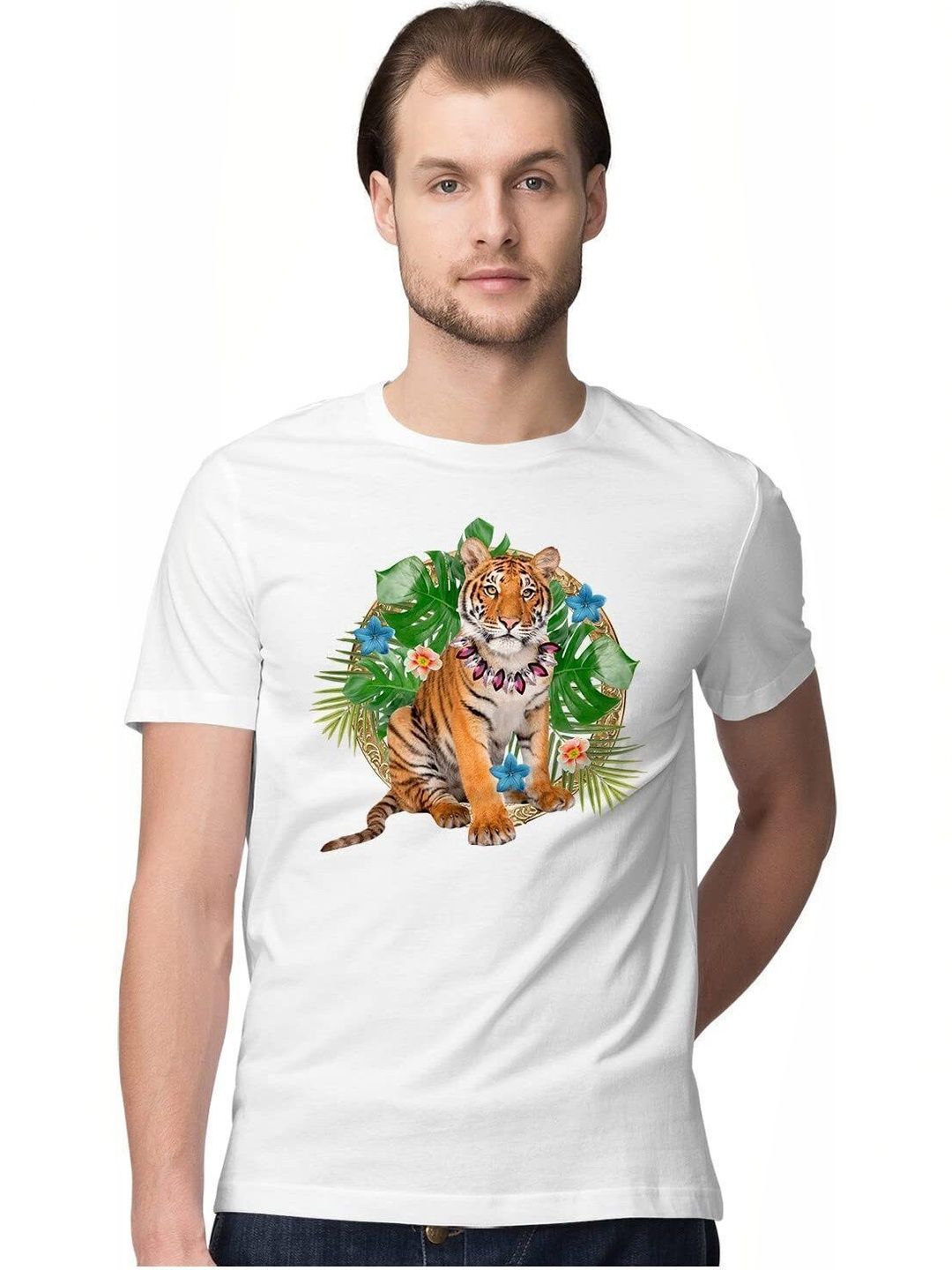 Dezin Men Printed Tropical Pure Cotton T-shirt