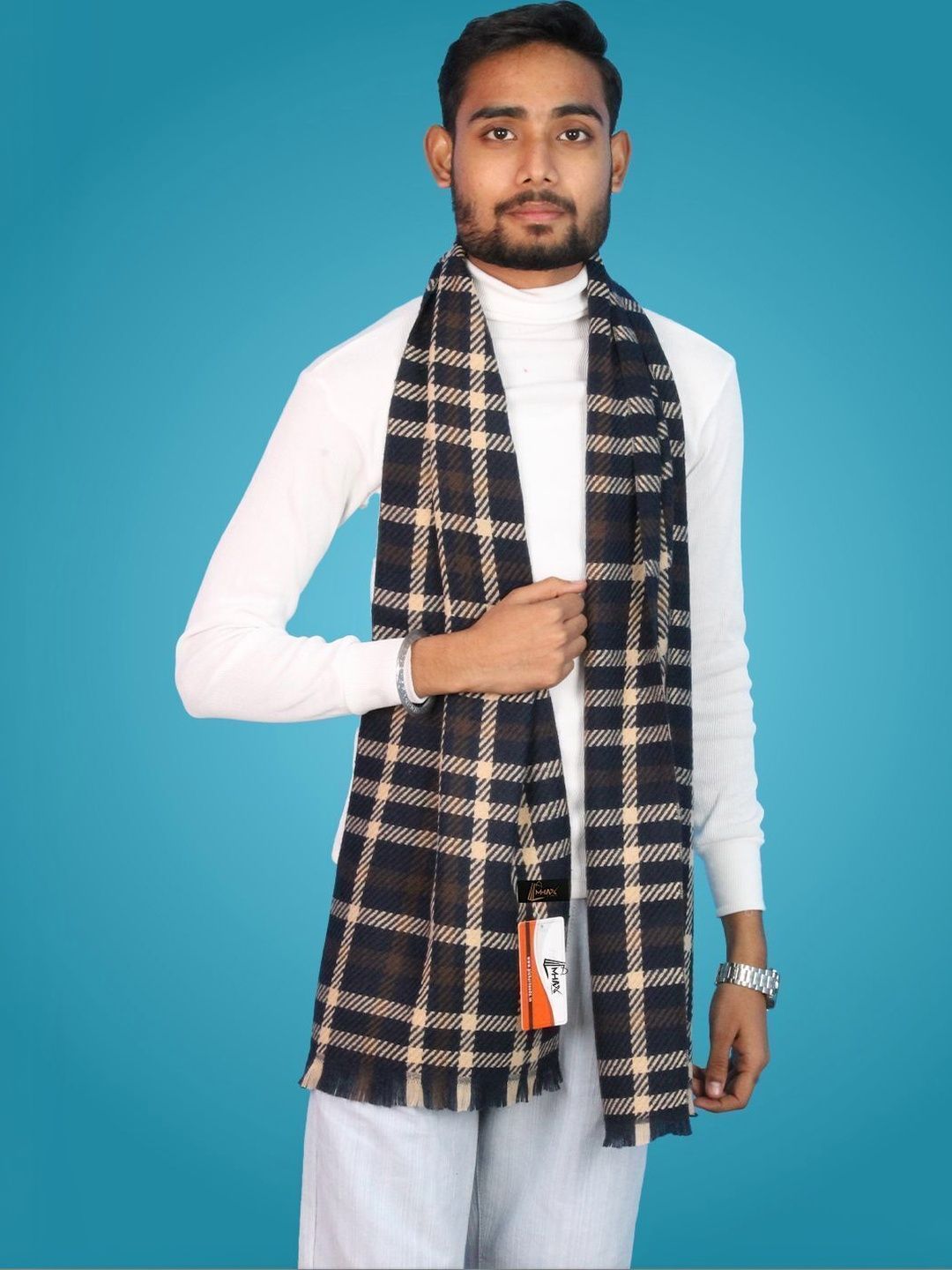 MHAX Men Checked Merino Wool Mufflers