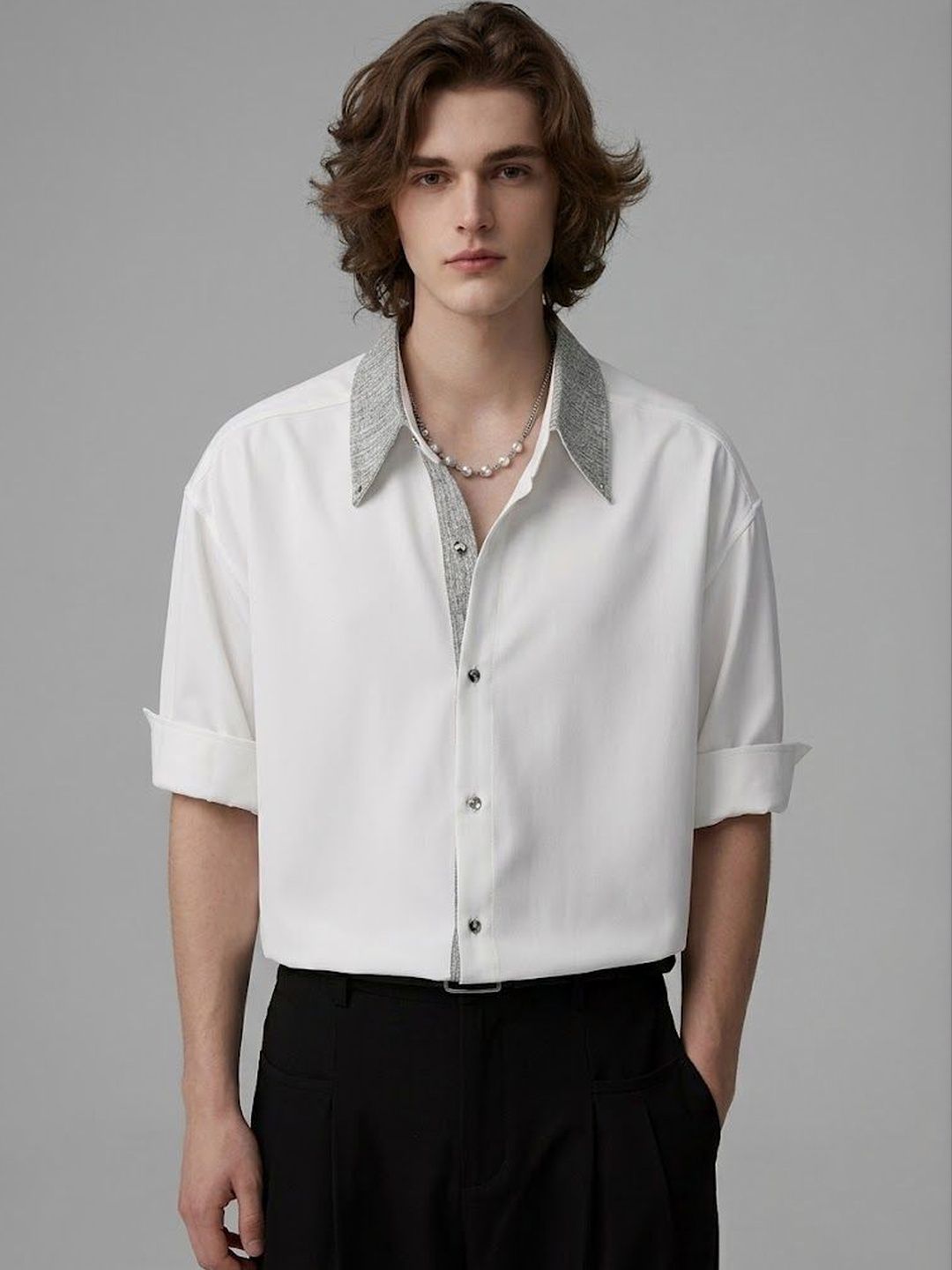 ANDREW HILL Men's Regular Fit Casual Shirt with Curved Hem
