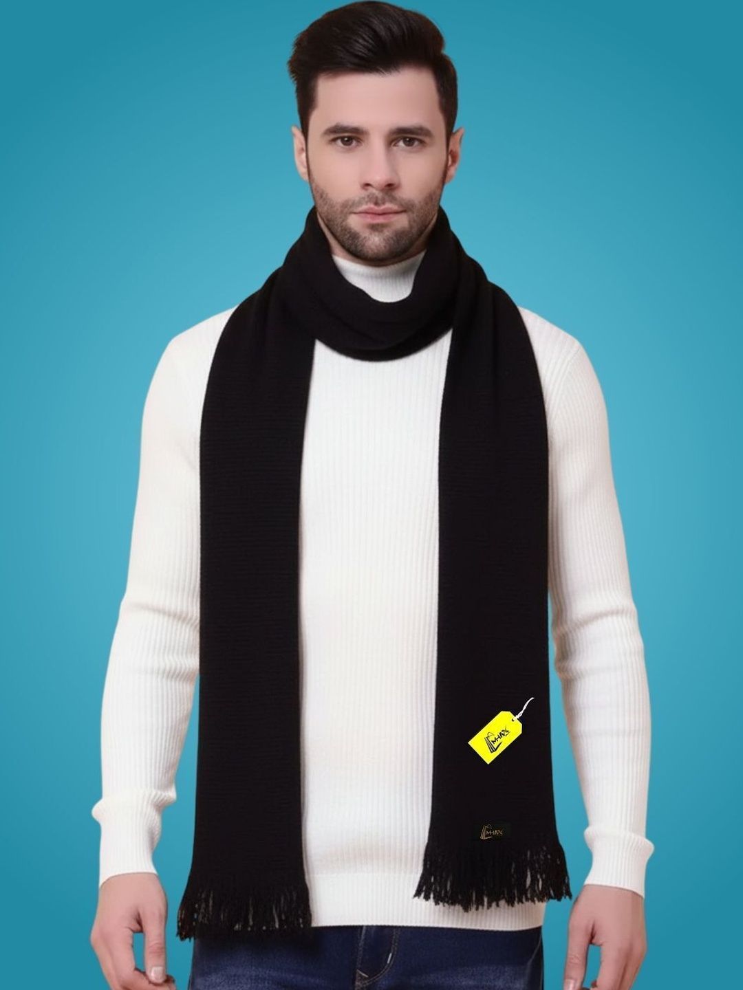 MHAX Men Ribbed Merino Wool Mufflers