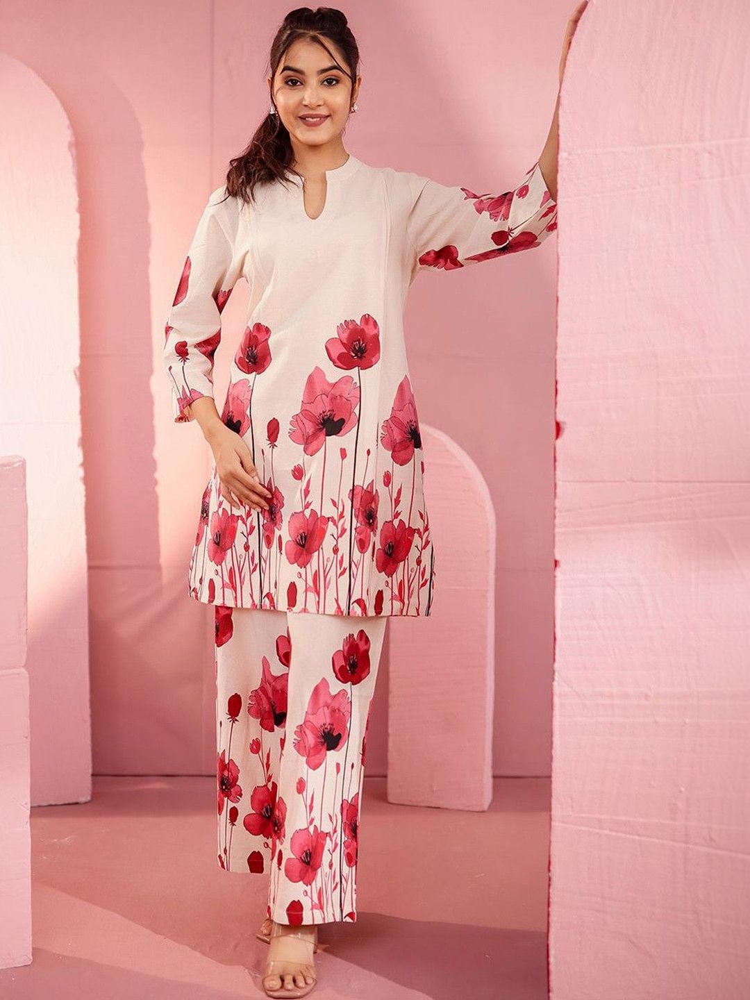 Sangria Floral Cotton Printed Tunic with Palazzos