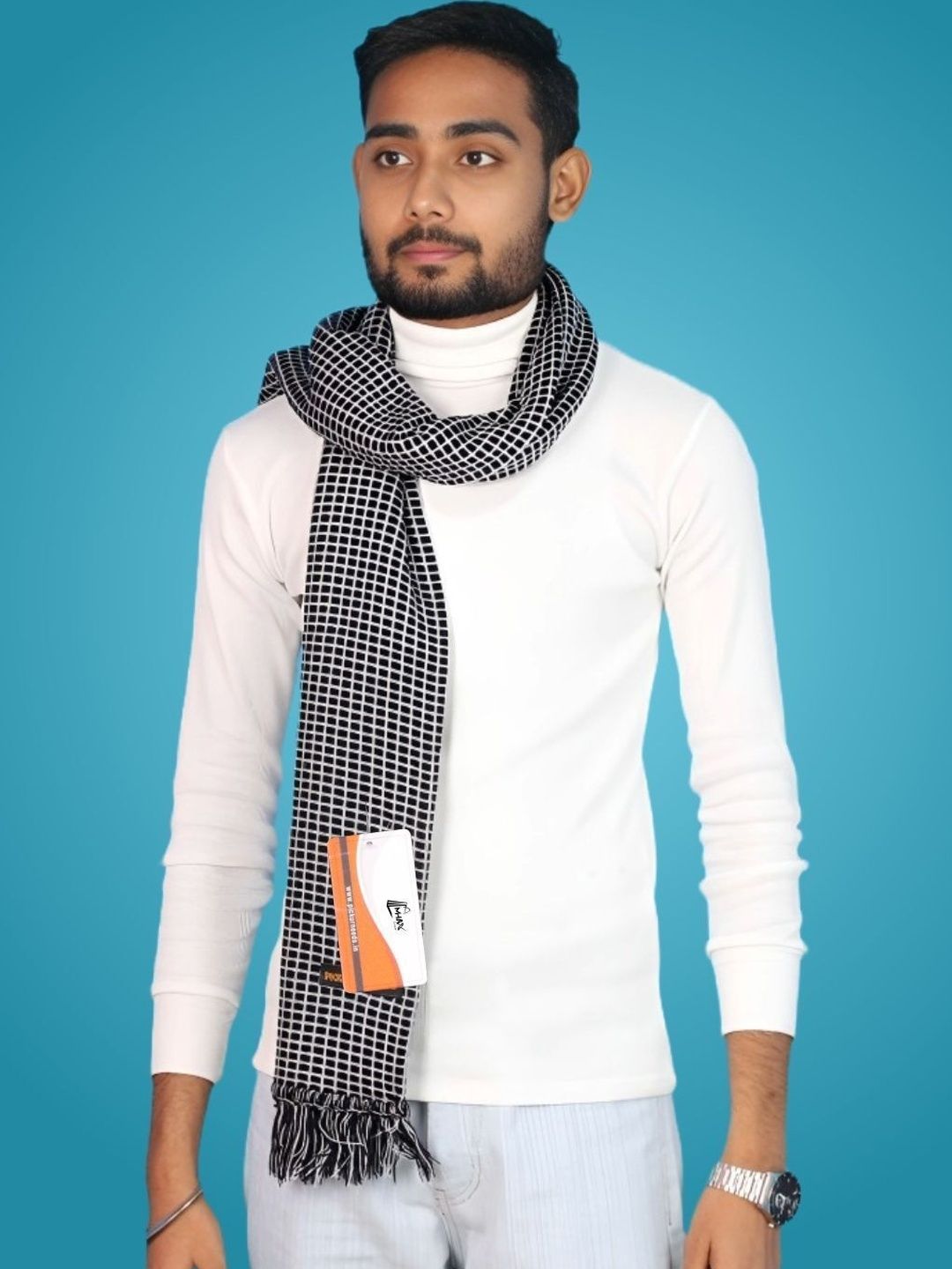 MHAX Men Checked Merino Wool Mufflers