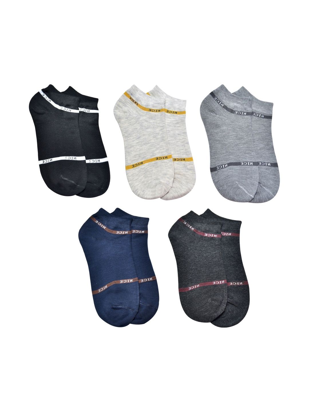VIPUN Men Pack of 5 Cotton Colourblocked Shoe Liners Socks