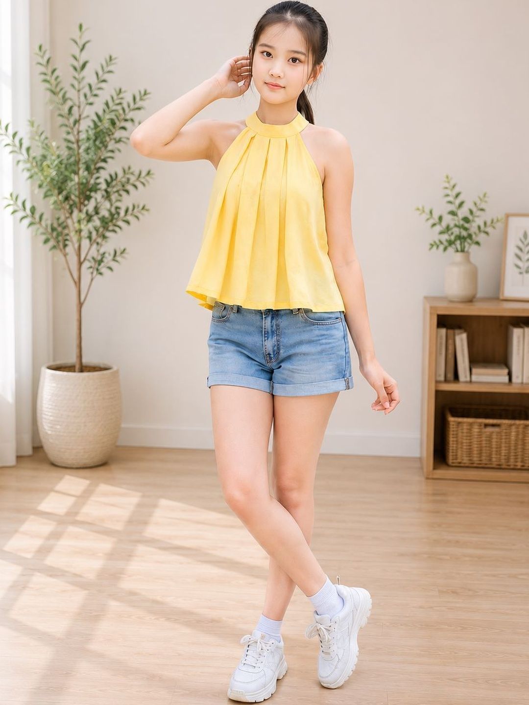 BAESD Halter Neck Linen Blend Top