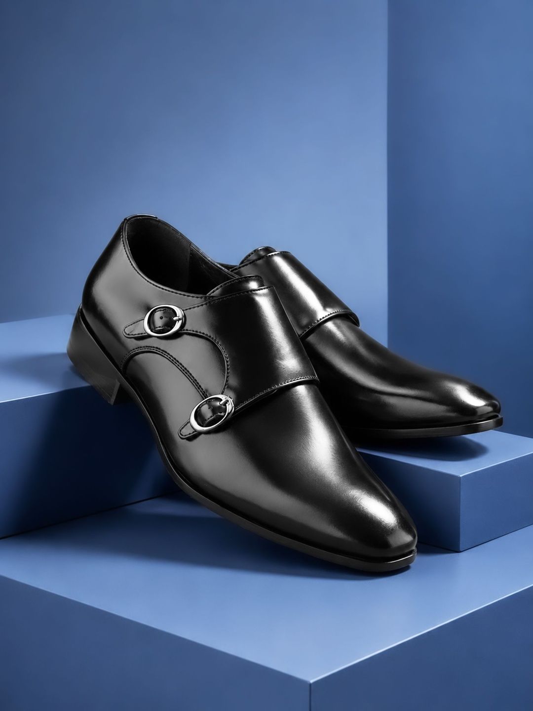 House of Pataudi Men Pointed Toe Buckle Monk Shoes Formal Shoes