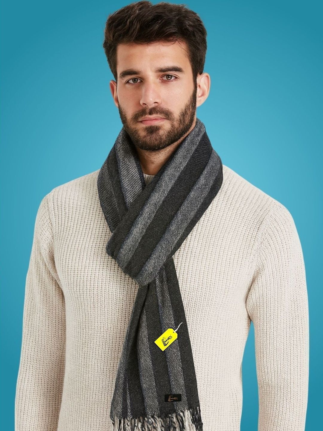 MHAX Men Striped Merino Wool Mufflers