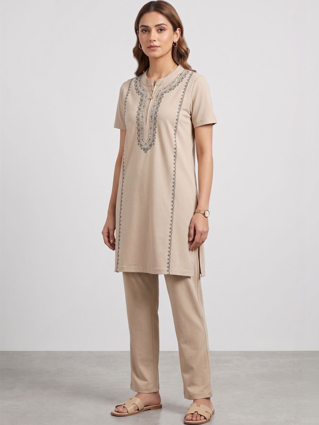 Wineberry Embroidered Tunic with Trousers