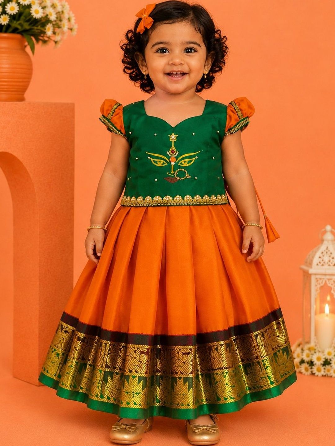 Babypattu Girls Embellished Beads and Stones Ready to Wear Lehenga &
