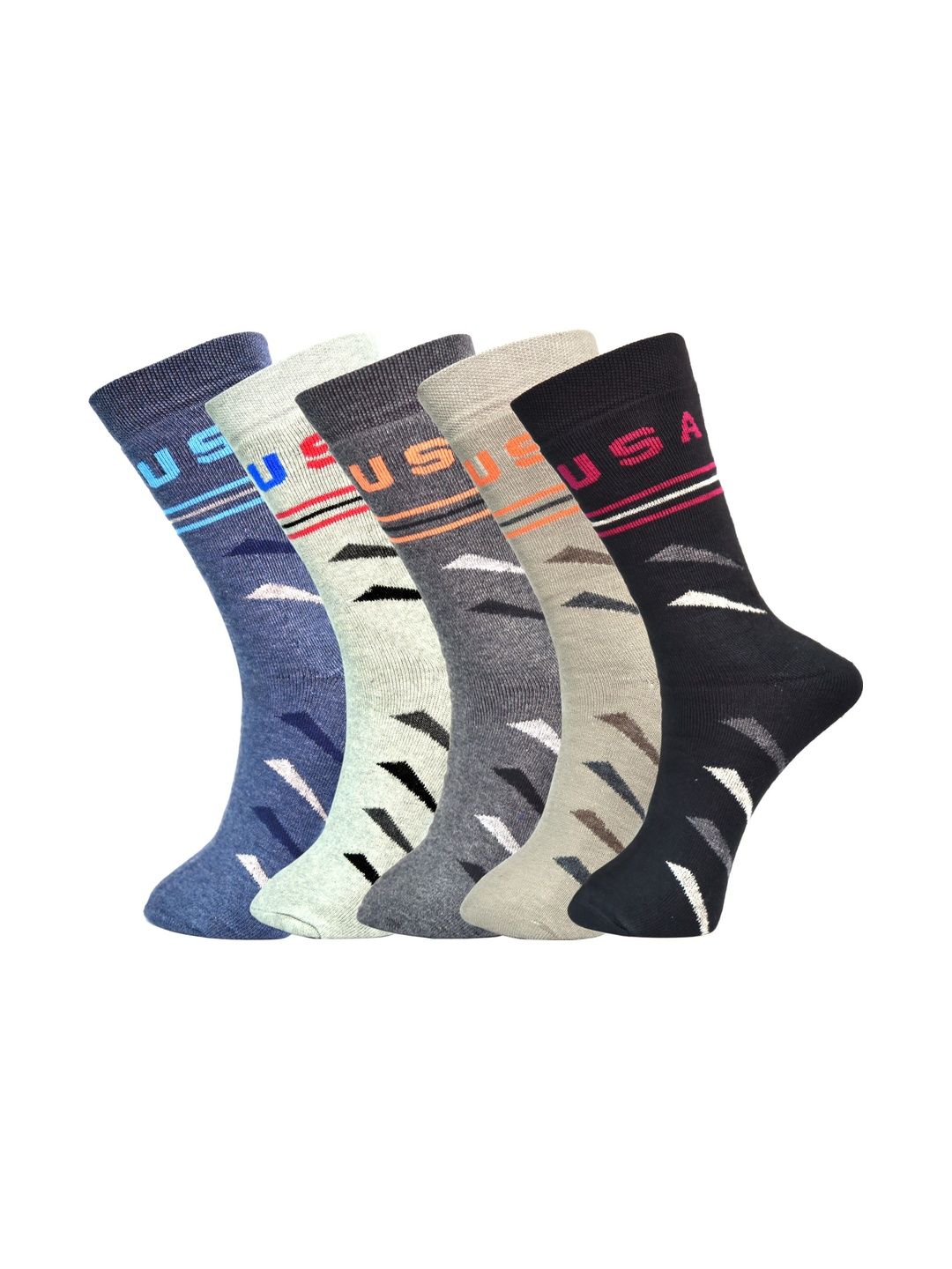 GARUN Men Pack of 5 Cotton Patterned Calf Length Socks