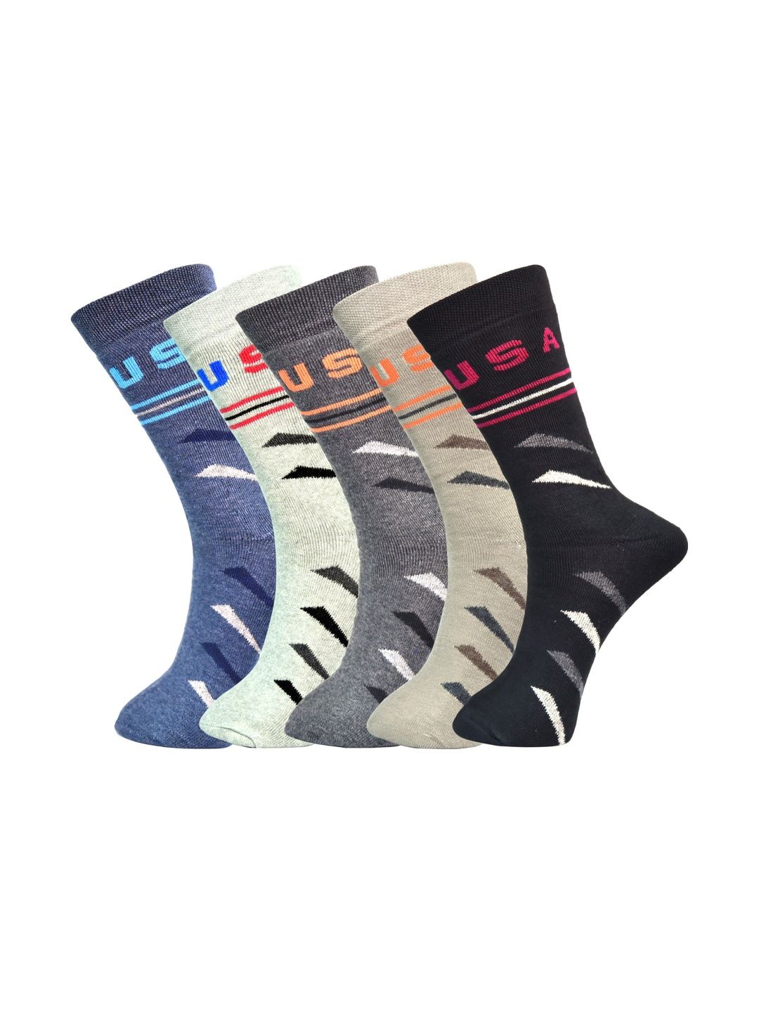 VIPUN Men Pack of 5 Cotton Patterned Calf Length Socks