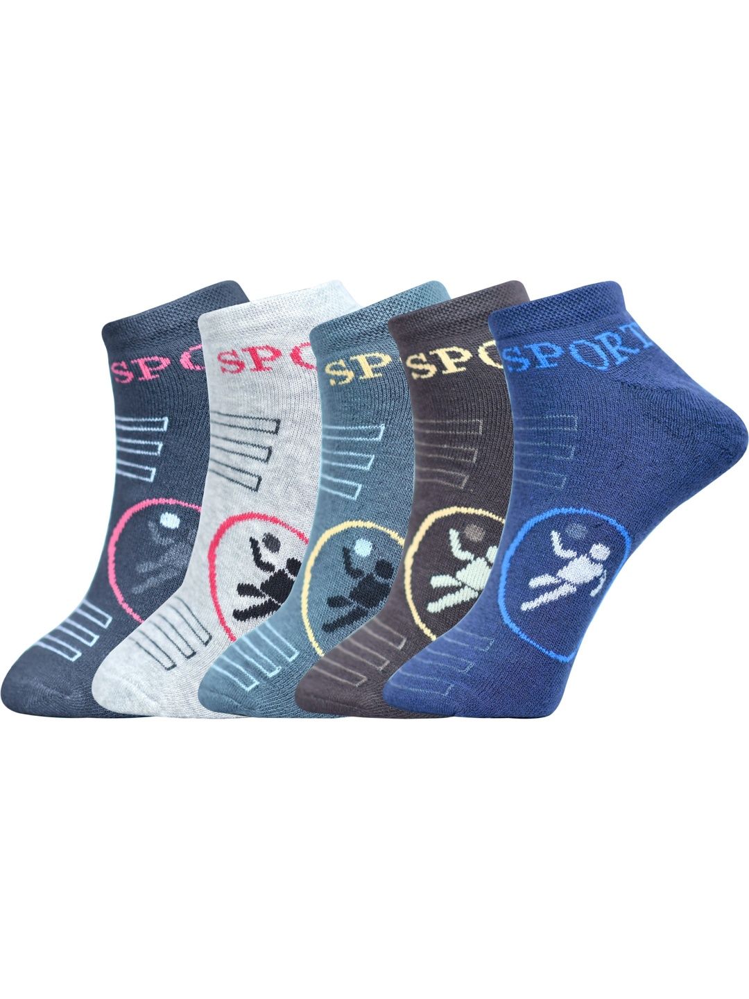 GARUN Men Pack of 5 Cotton Patterned Ankle Length Socks