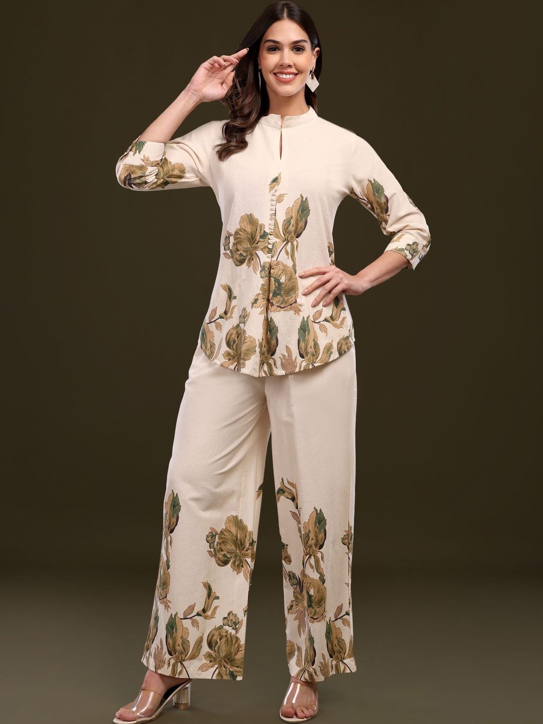Sangria Floral Cotton Printed Top with Palazzos