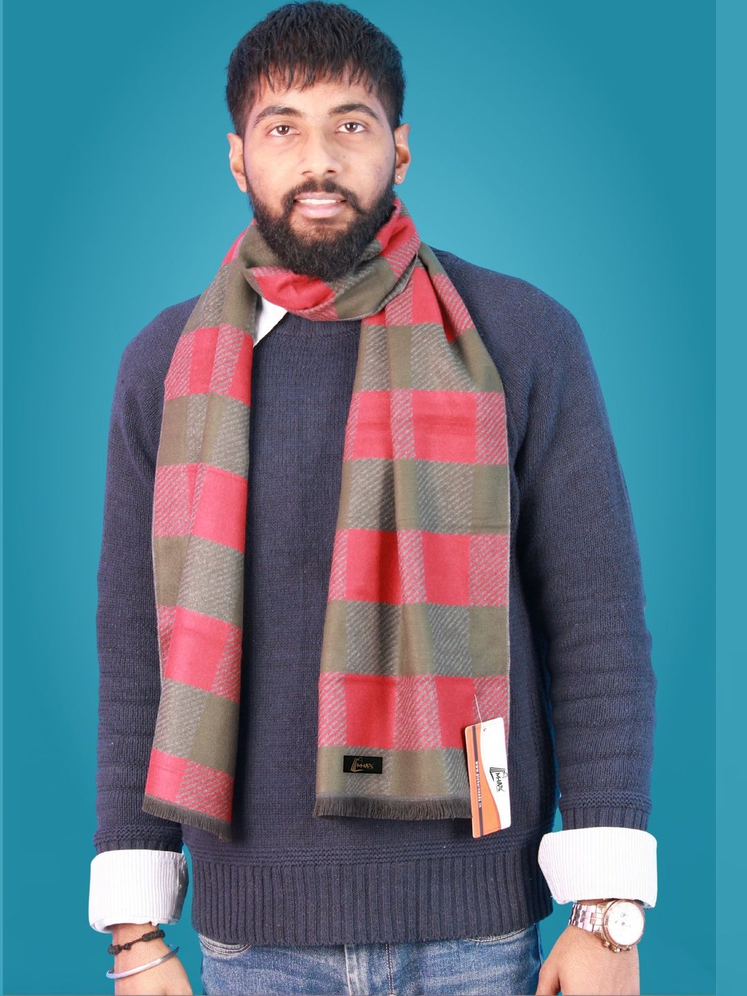 MHAX Men Checked Merino Wool Mufflers