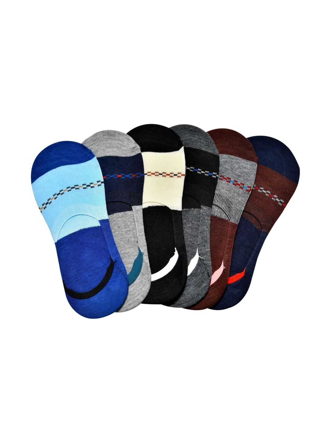 VIPUN Men Pack of 6 Cotton Patterned Shoe Liners Socks