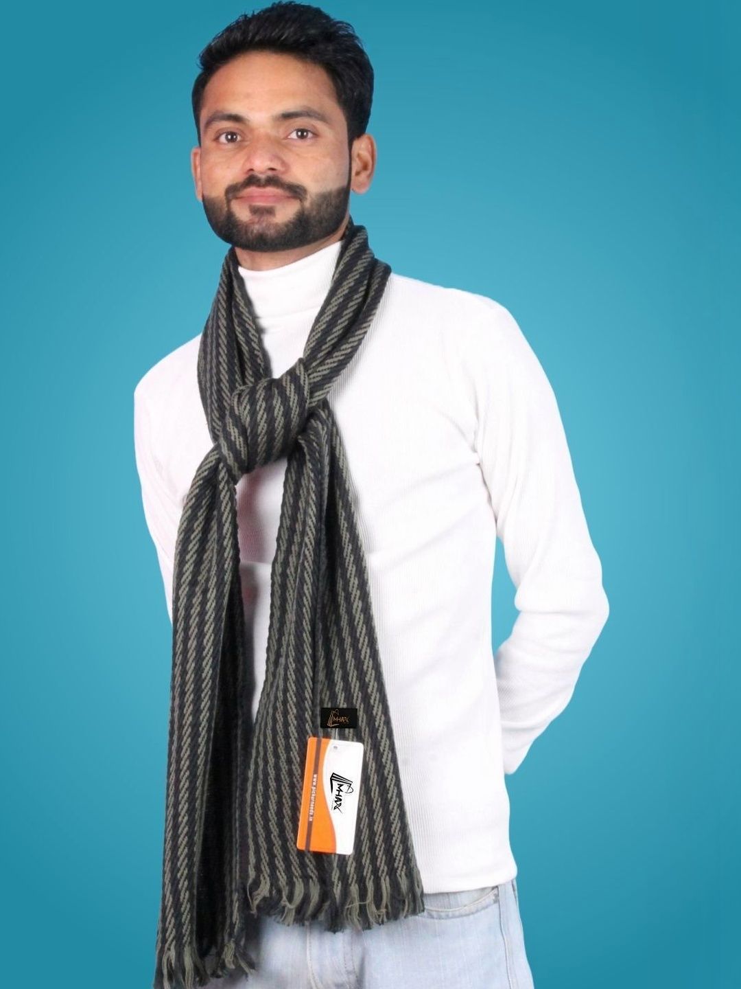 MHAX Men Striped Merino Wool Mufflers